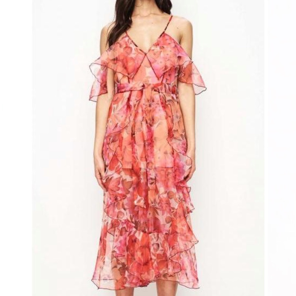 Alice McCall Oh Me Oh My Pink Ruffled Tiered Silk Jumpsuit